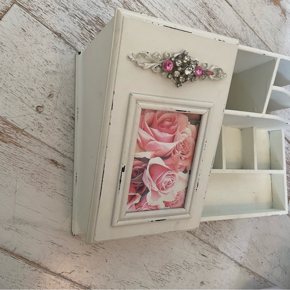 Super sweet vintage shabby chic desk,makeup,jewelry organizer with rhinestones - Picture 9 of 9